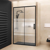 Mampara de ducha Black. Frontal 1 Fijo + 1 Puerta Corredera. Serigrafía Galones. Antical. Black. (Concept Series)