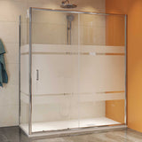 Mampara de Ducha Frontal 1 fijo + 1 puerta corredera con Lateral Fijo. Serigrafía Galones. (Concept Series)