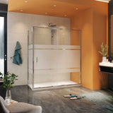 Mampara de Ducha Frontal 1 fijo + 1 puerta corredera con Lateral Fijo. Serigrafía Galones. (Concept Series)