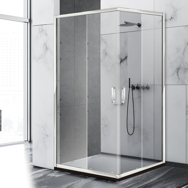 Mampara de ducha en esquina 2 fijos + 2 puertas correderas. Transparente. Antical. (Premium Series)