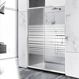 Mampara de ducha frontal 1 Fijo + 1 Puerta corredera. Serigrafía Lineas. Antical. (PREMIUM SERIES)