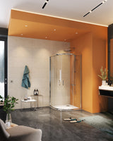 Mampara de ducha semicircular 2 fijos + 2 puertas correderas. Cristal Transparente. (Concept Series)