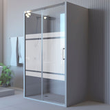 Mampara de ducha frontal 1 fijo + 1 puerta corredera. Sin perfil inferior. Serigrafía Galones. Antical. (Privilege Series)