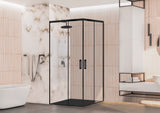 Mampara de ducha negra en esquina 2 fijos + 2 puertas correderas. Sin perfil inferior. Transparente. Antical. (Privilege Series)