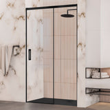 Mampara de ducha Negra frontal 1 fijo + 1 puerta corredera. Sin perfil inferior. Transparente. Antical. Black (Privilege Series)