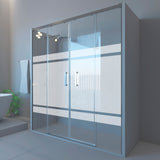 Mampara de ducha frontal 2 fijos + 2 puertas correderas. Sin perfil inferior. Serigrafía Galones. Antical. (Privilege Series)