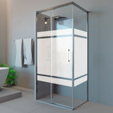 Mampara de ducha frontal 1 fijo + 1 puerta corredera con lateral fijo. Serigrafía Galones. Antical. (Privilege Series)