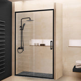 Mampara de ducha Black. Frontal 1 Fijo + 1 Puerta Corredera. Transparente. Antical. Black. (PREMIUM SERIES).